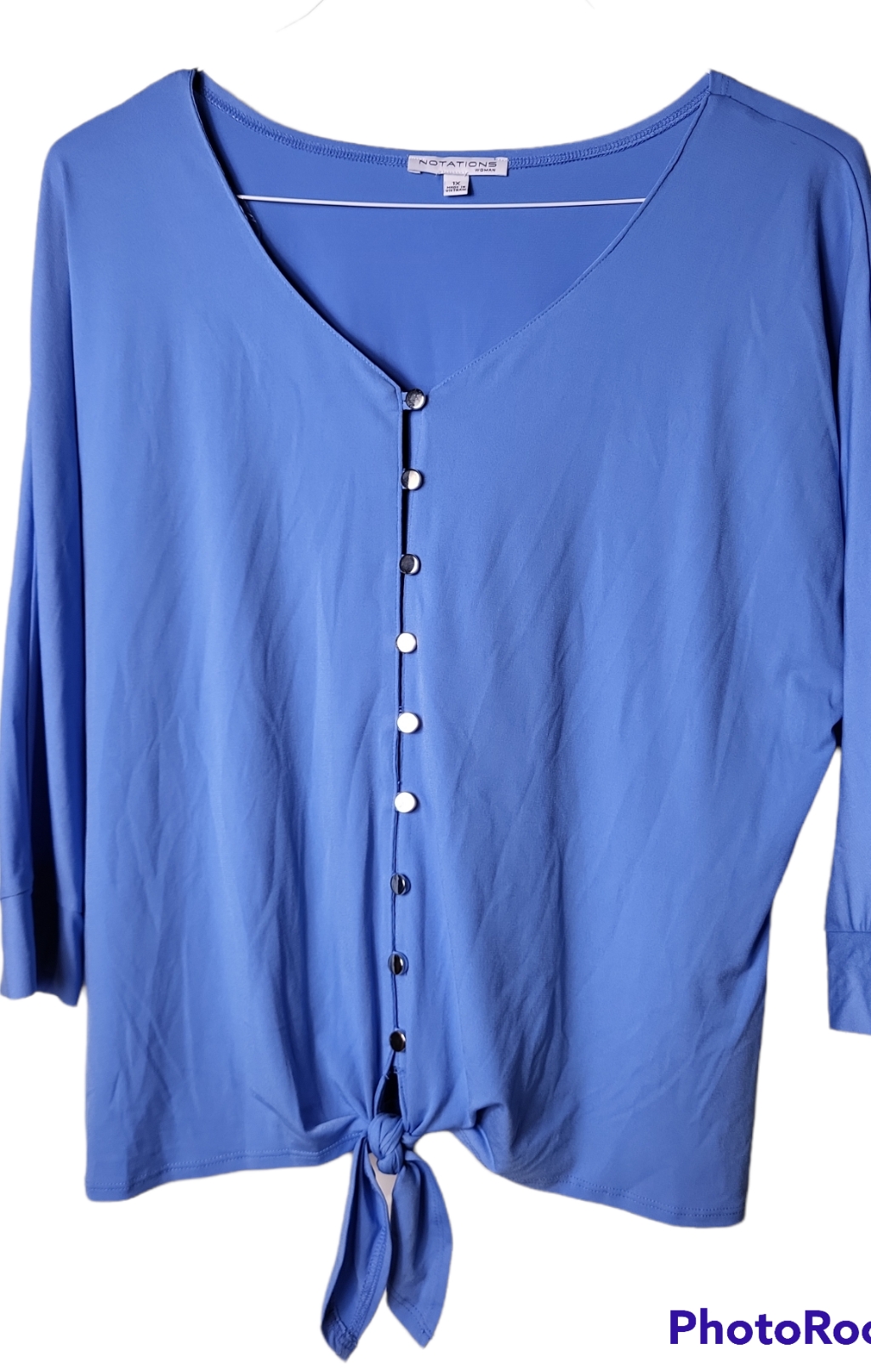 Notations Front Tie Buttoned Blouse